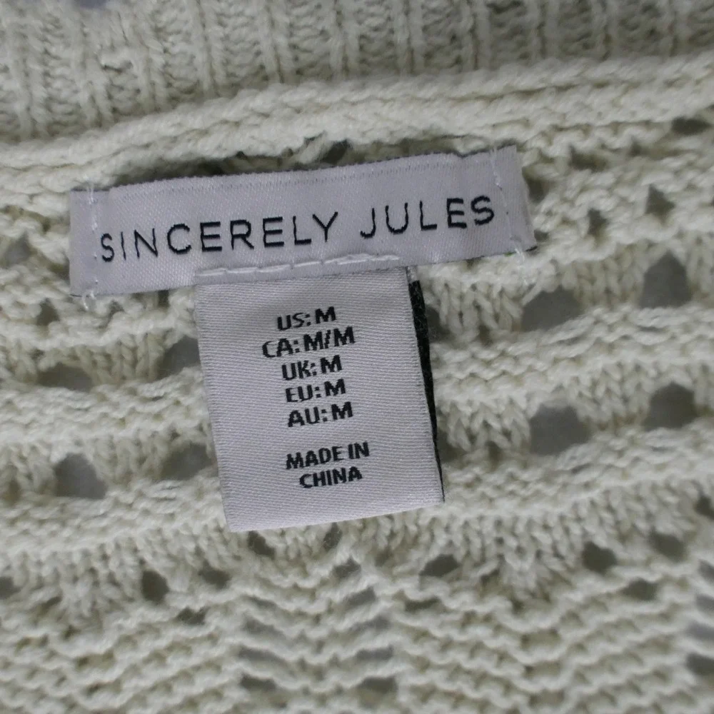 Sincerely Jules Womens Cardigan M Cream Boho Crochet Pointelle ST20430 Feminine